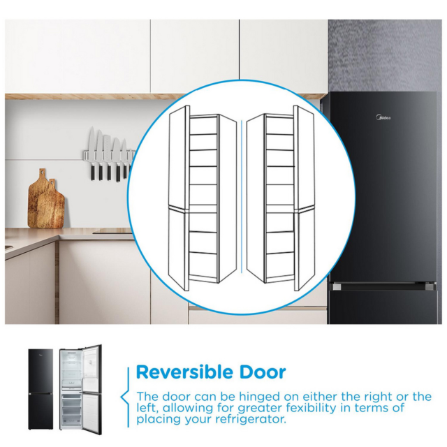 Midea MDRB379FGD30 60/40 No Frost Fridge Freezer Black