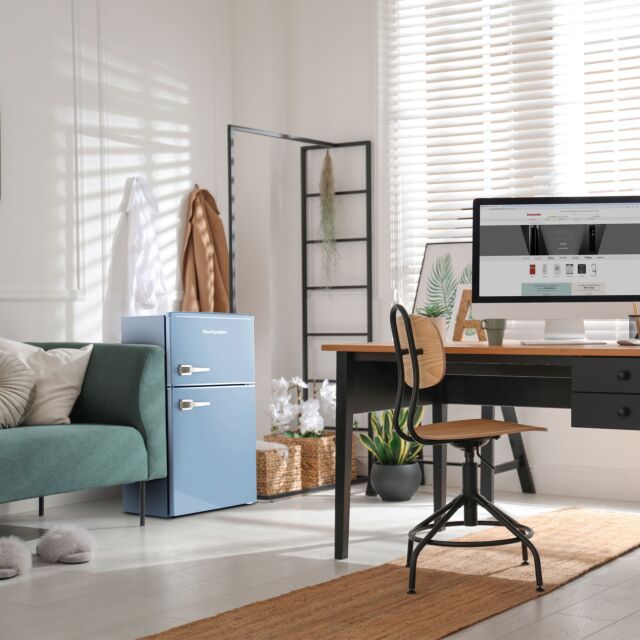 Montpellier MAB2035EPB 45.3cm Low Frost Undercounter Mini Retro Fridge Freezer -  Pastel Blue