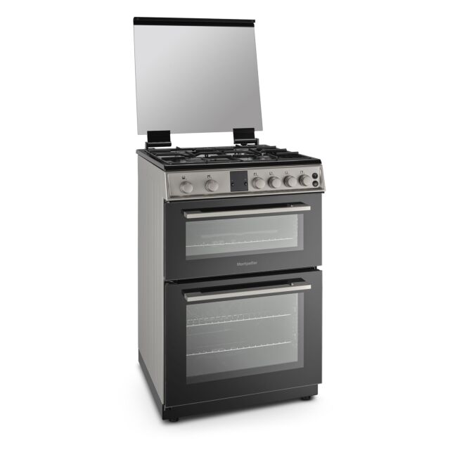 Montpellier MDOG60LS 60cm Gas Double Oven With Lid Silver - LPG Jets Included