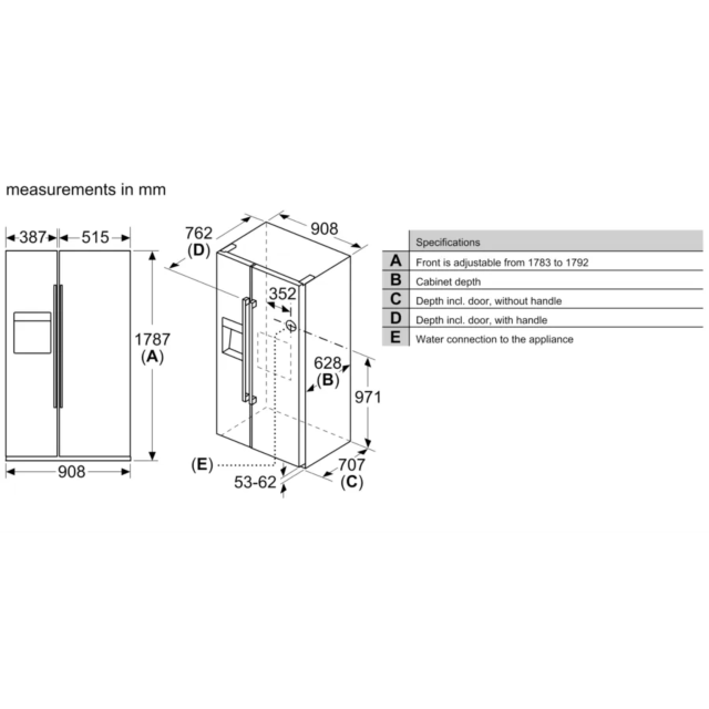 Neff KA3923IE0G Frost Free American Style Fridge Freezer