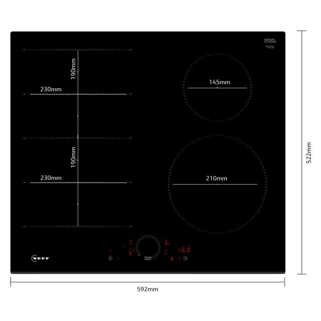 Neff T66FHE4L0 60cm Flex Induction Hob Twist Touch Control 1xFlex + 2 zones Extended Frying Sensor H