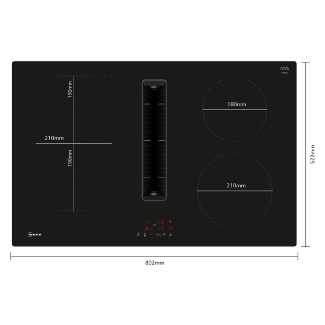 Neff V58NBS1L0 80cm Venting Hob Touch Control 4 x zones 1 Combi zone + Ventilation Auto-On fan 7.4kW