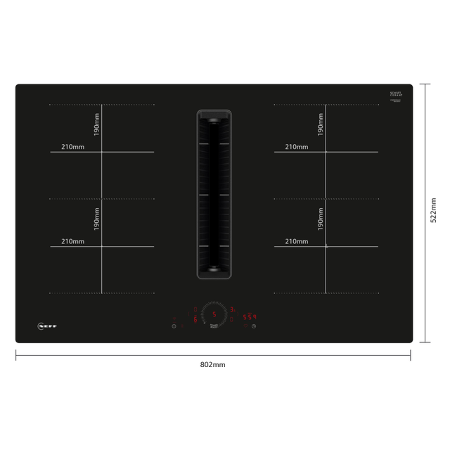 Neff V58NHQ4L0 80cm Venting hob Twist Touch Control 2 x Combi Zone + Ventilation Favourite Button Ex