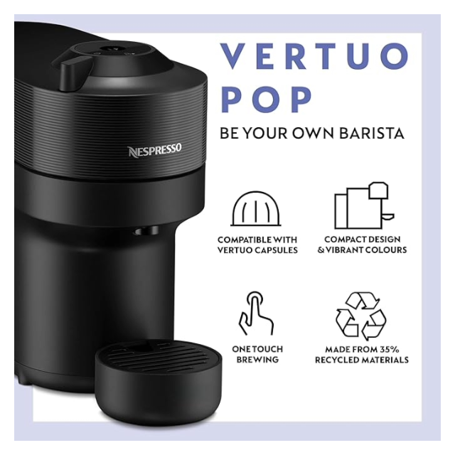 Nespresso ENV90.B Vertuo Pop Coffee Machine Bundle Pack