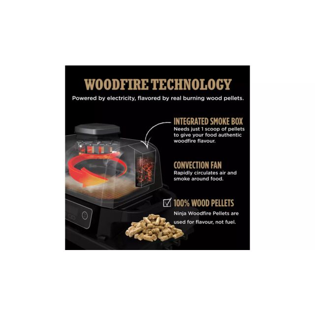 Ninja OG701UK Woodfire Electric BBQ Grill & Smoker with Woodfire BBQ Pellets
