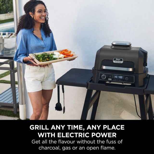 Ninja OG850UK Woodfire XL Electric BBQ Grill & Smoker with Cover and Pellets - Black/Grey