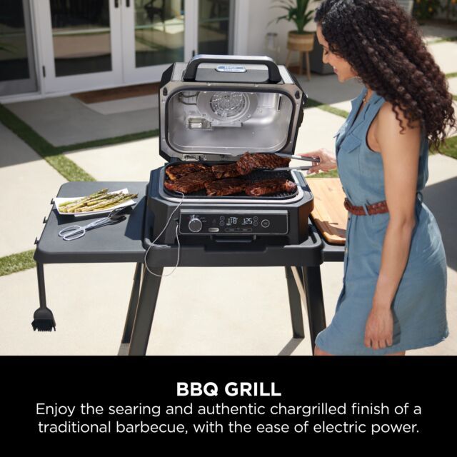 Ninja OG850UK Woodfire XL Electric BBQ Grill & Smoker with Cover and Pellets - Black/Grey