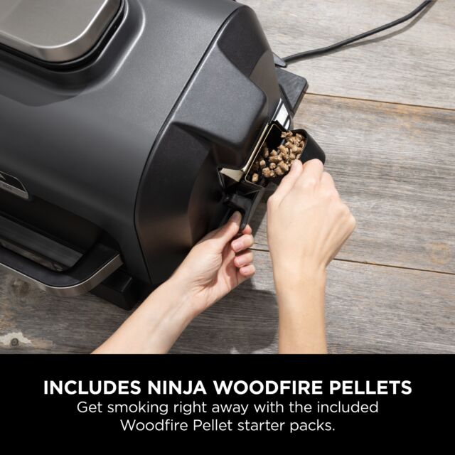 Ninja OG850UK Woodfire XL Electric BBQ Grill & Smoker with Cover and Pellets - Black/Grey