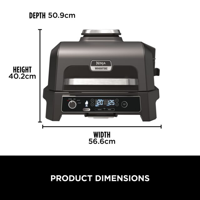 Ninja OG850UK Woodfire XL Electric BBQ Grill & Smoker with Cover and Pellets - Black/Grey