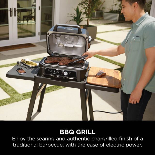 Ninja OG901UKCOVKIT Electric BBQ Grill & Smoker with Cover and Woodfire Pellets  - Black/Blue