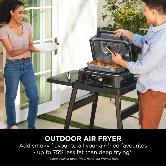 Ninja OG901UKCOVKIT Electric BBQ Grill & Smoker with Cover and Woodfire Pellets  - Black/Blue