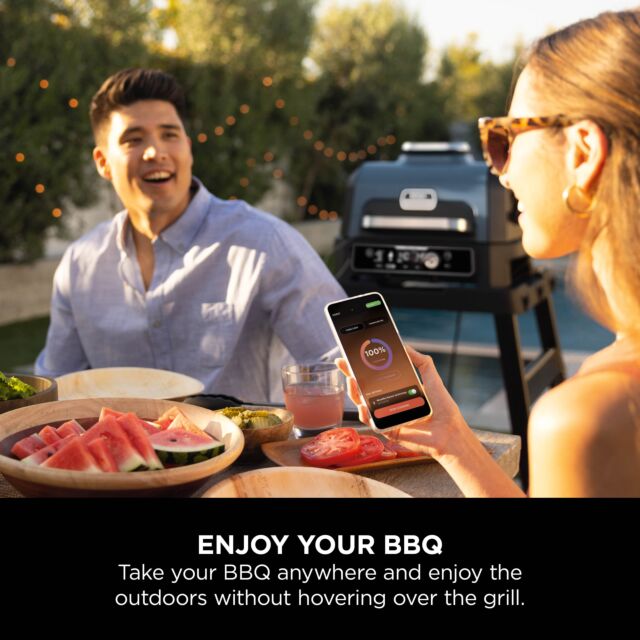 Ninja OG901UKCOVKIT Electric BBQ Grill & Smoker with Cover and Woodfire Pellets  - Black/Blue