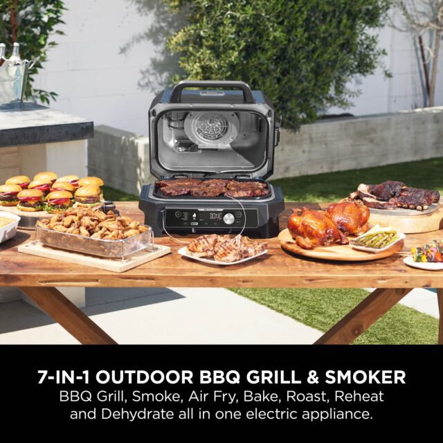 Ninja OG901UKCOVKIT Electric BBQ Grill & Smoker with Cover and Woodfire Pellets  - Black/Blue