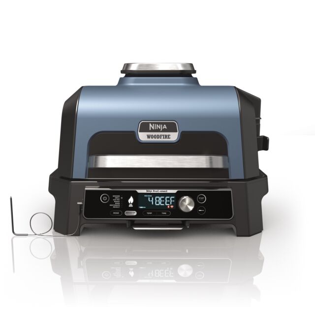 Ninja OG901UKSTANDKIT Woodfire Pro Connect XL Electric BBQ Grill & Smoker with Stand- Black/Blue
