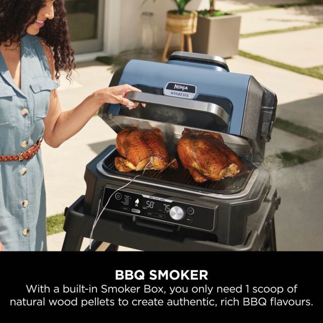Ninja OG901UKSTANDKIT Woodfire Pro Connect XL Electric BBQ Grill & Smoker with Stand- Black/Blue