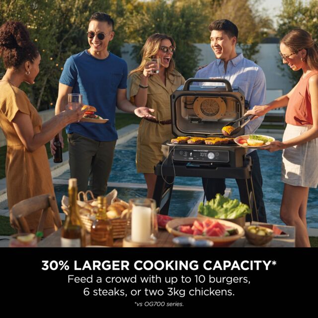 Ninja OG901UKSTANDKIT Woodfire Pro Connect XL Electric BBQ Grill & Smoker with Stand- Black/Blue