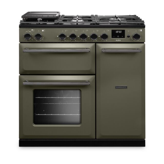 Rangemaster AURA90DFP/19281 Aura 90cm Dual Fuel Riverbed - Onyx trim
