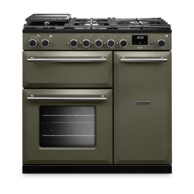Rangemaster AURA90DFP/19329 Aura 90cm Dual Fuel Riverbed - Brushed Nickel