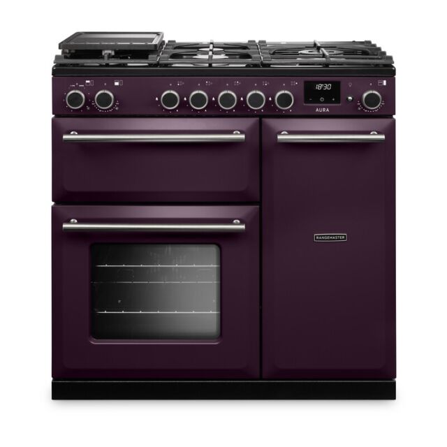 Rangemaster AURA90DFP/19330 Aura 90cm Dual Fuel Plum - Brushed Nickel