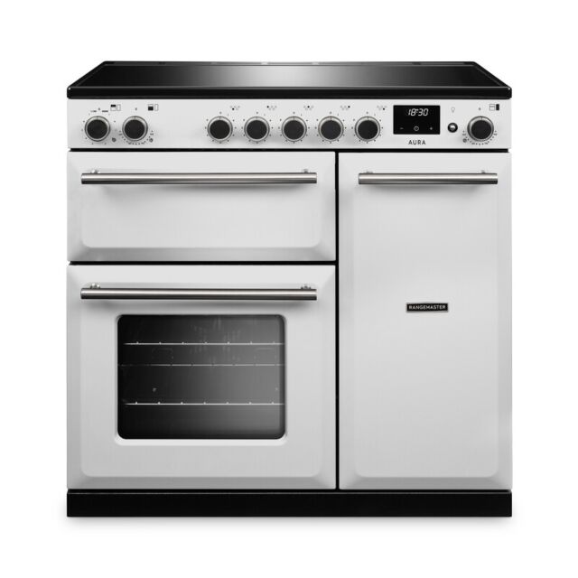 Rangemaster AURA90EIP/19331 Aura 90cm Induction White - Brushed Nickel trim