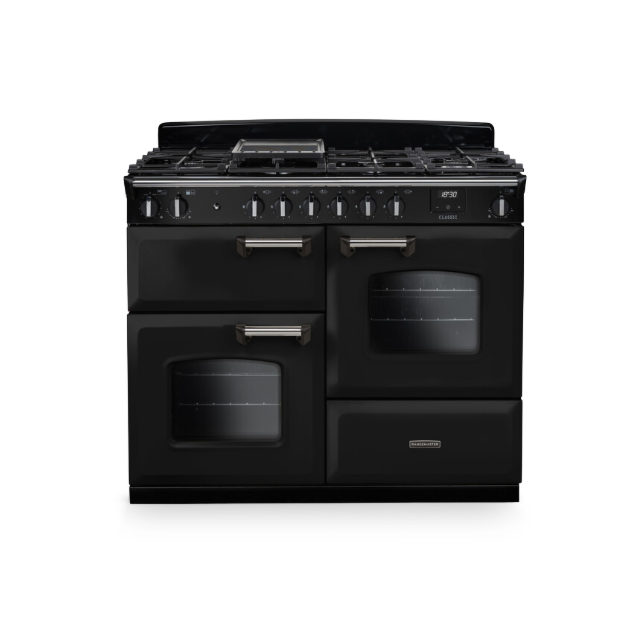Rangemaster CLO110DFPGBL/CM1 CLASSIC OC 110 Dual Fuel Range Cooker Gloss Black / Chrome, A Rated