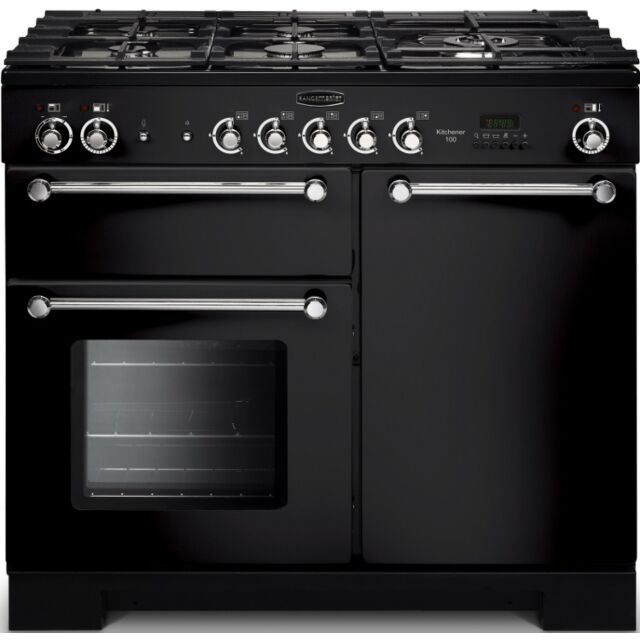 Rangemaster KCH100DFFBL/C Kitchener 100 Dual Fuel Black And Chrome 98790