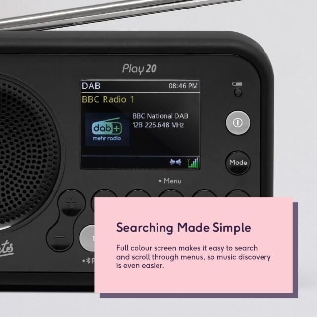 Roberts Radio PLAY 20BK DAB / DAB+ / FM RDS digital radio/ TFT colour display/ Bluetooth and with ru