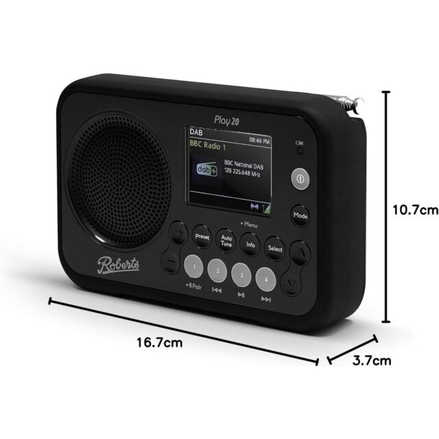 Roberts Radio PLAY 20BK DAB / DAB+ / FM RDS digital radio/ TFT colour display/ Bluetooth and with ru