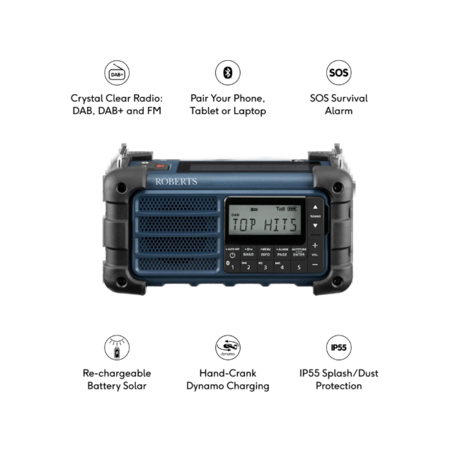 Roberts Radio SOLARDAB 99 Dab+/Fm Multi-Powered Radio With Bluetooth, Usb/Rechargeable Battery/Hand