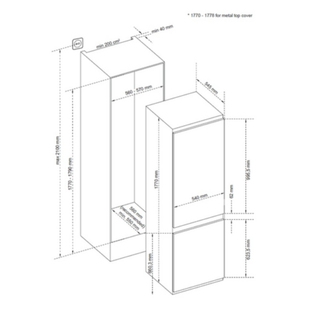 Sensis RFCMBI015470EW 54cm 70/30 Built InFrost Free Fridge Freezer - White
