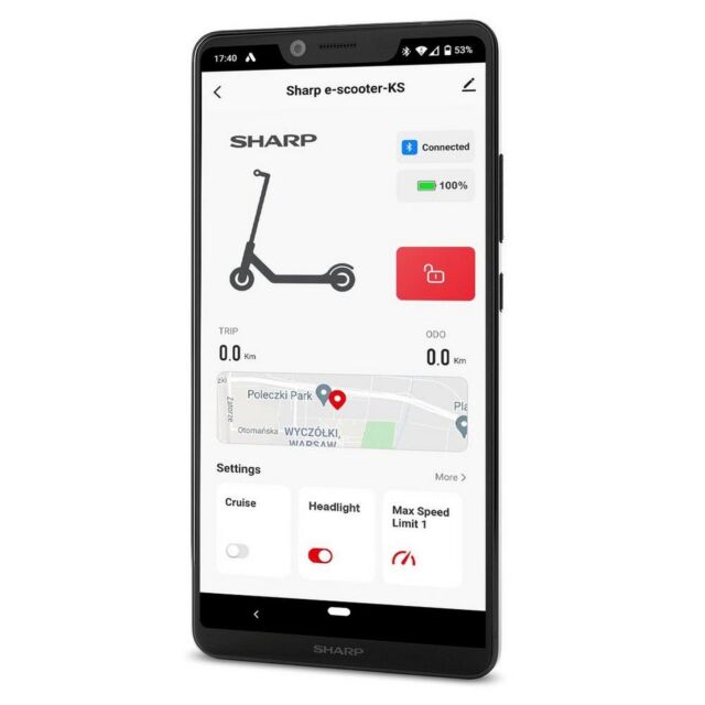 Sharp EM-KS2AEU-B E-Scooter with built in display and app control - Black