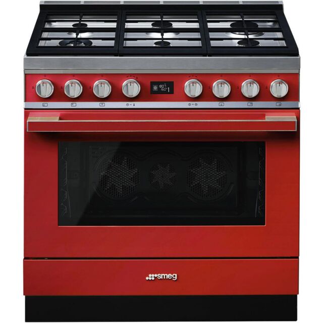 Smeg CPF9GPR 90Cm Portofino Dual Fuel Range Cooker Red