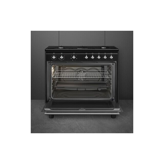 Smeg Concert CX91GMBL 90cm Dual Fuel Range Cooker wtih Gas Hob - Black