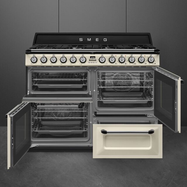 Smeg TR4110P1 110cm Victoria Dual Fuel Range Cooker Cream