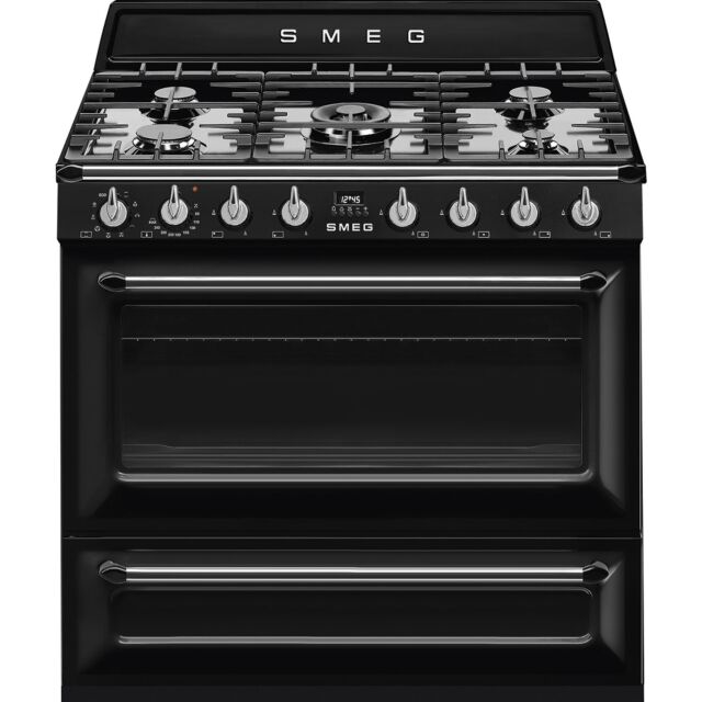 Smeg TR90BL9 90cm Victoria Dual Fuel Range Cooker Black