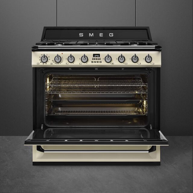 Smeg TR90P9 90cm Victoria Dual Fuel Range Cooker Cream