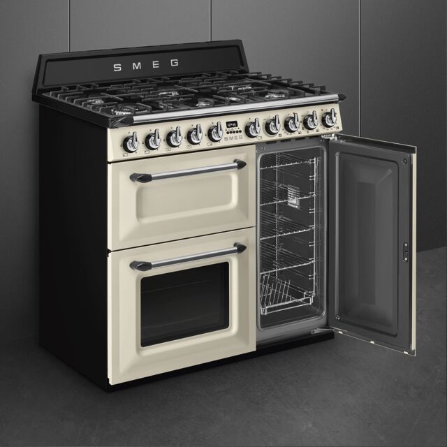 Smeg TR93P 90cm Victoria Dual Fuel Range Cooker Cream