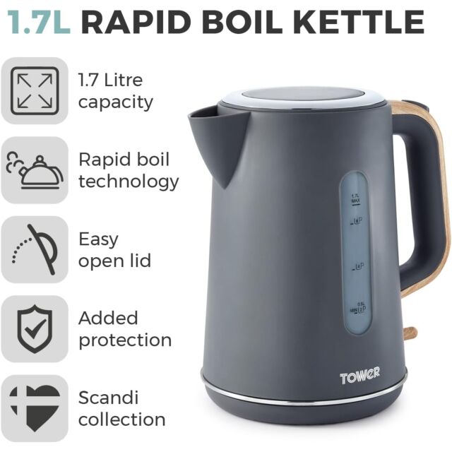 Tower T10037G Jug Kettle Scandi In Grey