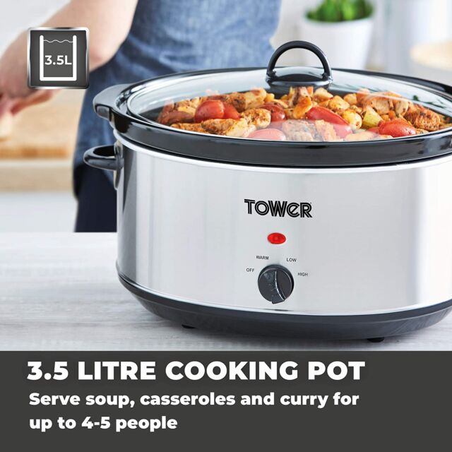 Tower T16039Y Stainless Steel Slow Cooker 3.5L