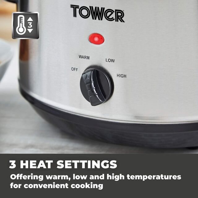 Tower T16039Y Stainless Steel Slow Cooker 3.5L