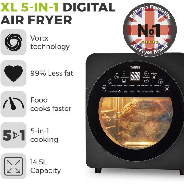 Tower T17051BLK Air Fryer Large Capacity 14.5 Litre With Rotisserie