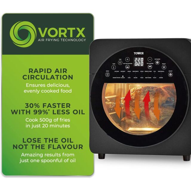 Tower T17051BLK Air Fryer Large Capacity 14.5 Litre With Rotisserie