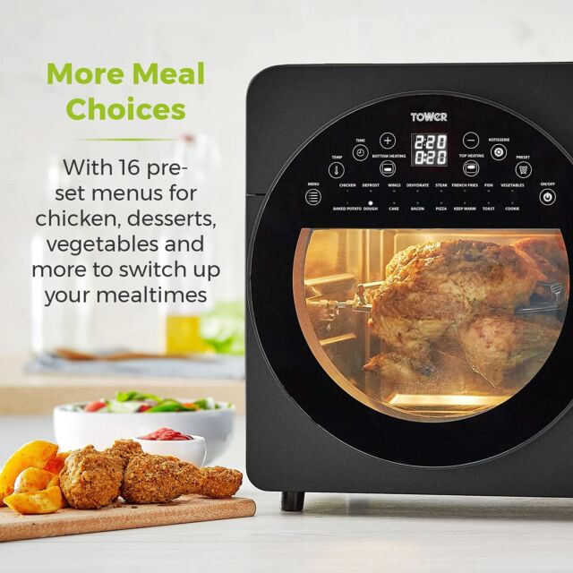 Tower T17051BLK Air Fryer Large Capacity 14.5 Litre With Rotisserie