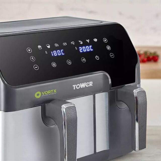 Tower T17099 Air Fryer Twin Drawer, One Large One Small