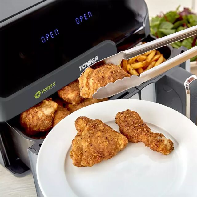 Tower T17099 Air Fryer Twin Drawer, One Large One Small