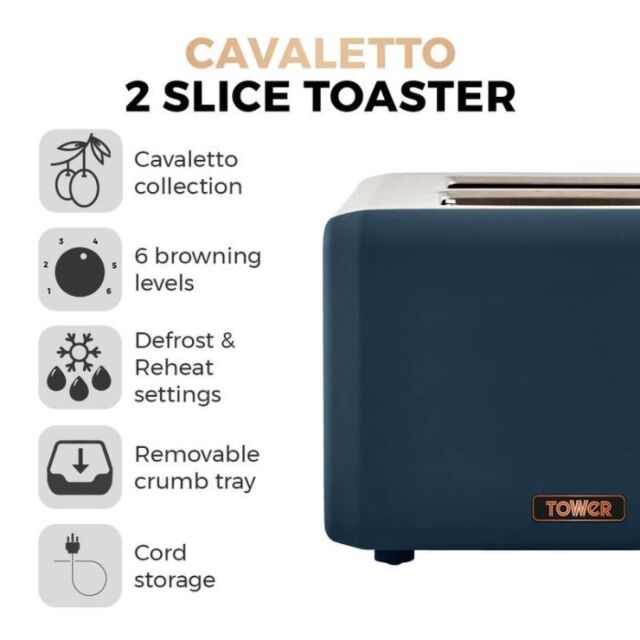 Tower T20036MNB 2 Slice Toaster Cavaletto In Blue 