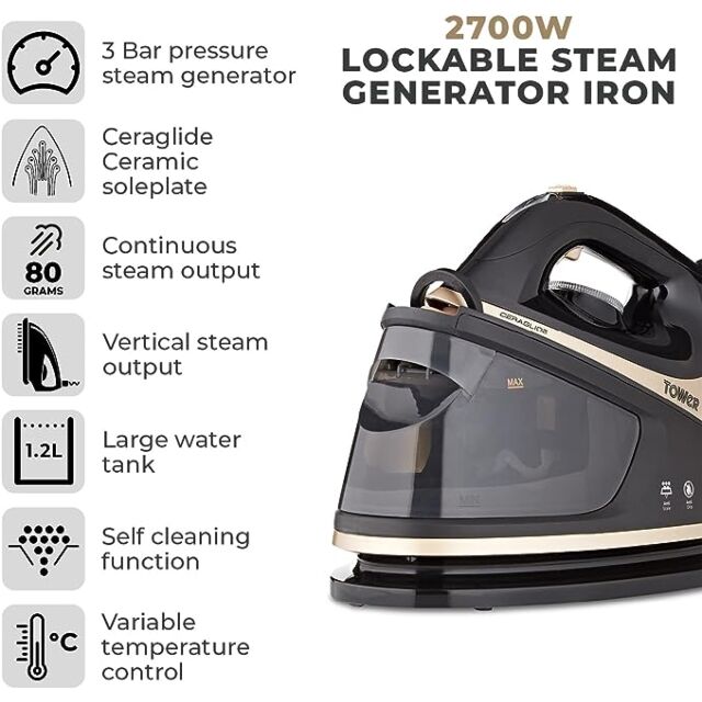 Tower T22023GLD Steam Generator Iron 2700 Watt
