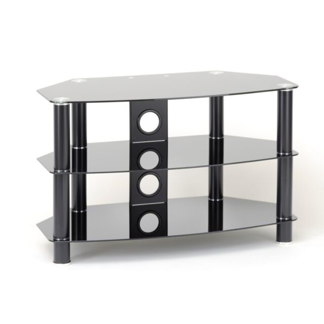 TTAP C303C-800-3BB Black Satin Legs, Black Curved Glass, Cable Management, 3 Shelves