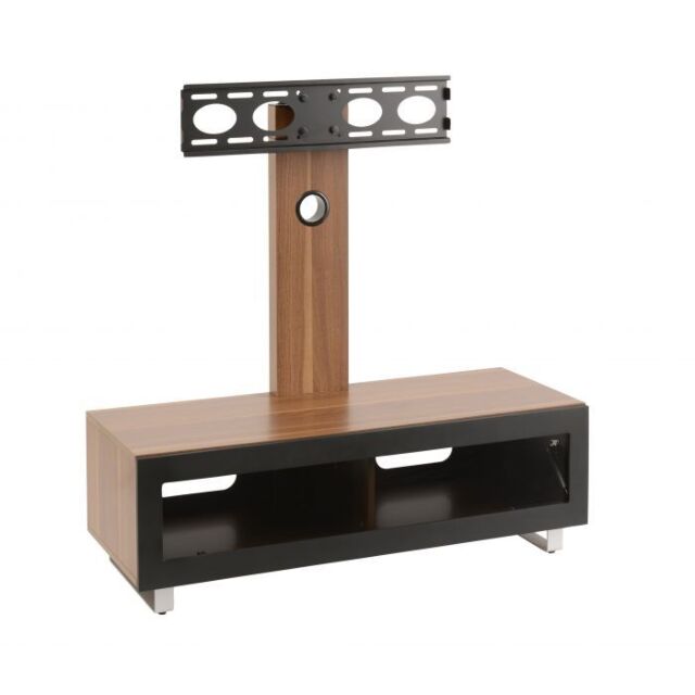 TTAP MUN-1050-WAL Walnut Cabinet, Black Glass Door, Swivel 600 x 400 Vesa, Soft Close,