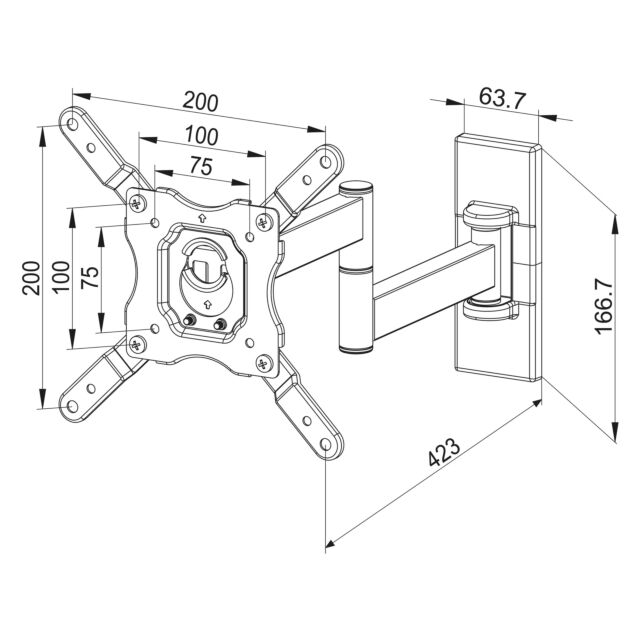 TTAP TTD101TS1 Tilt 12°, Swivel 30°, 57mm From wall, Max Weight 15Kg, Up to 32inch 